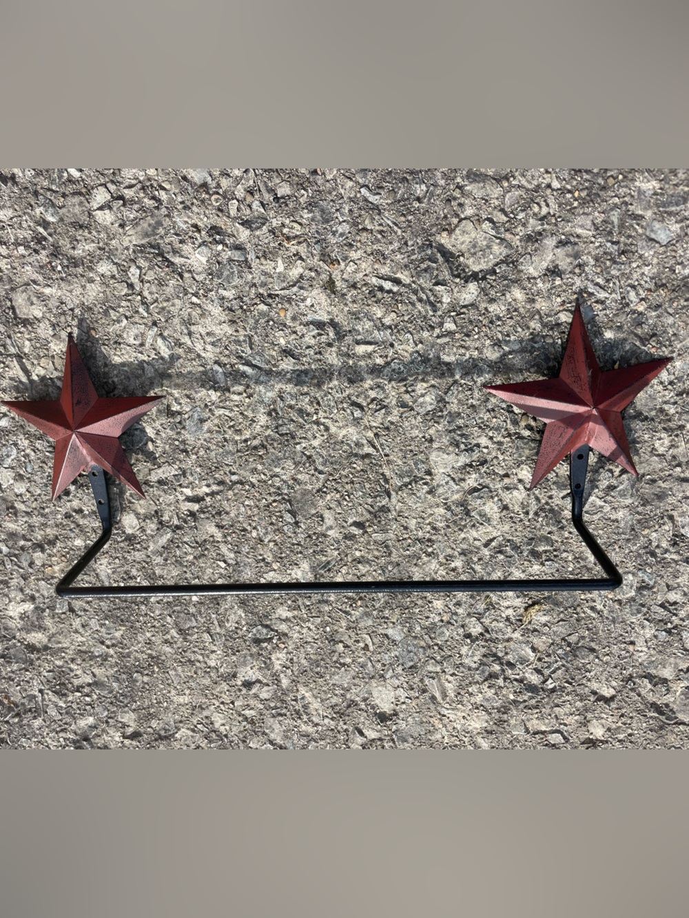 22” Primitive Wrought Iron and Burgundy Star Towel Bar